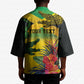 Personalized Black Jamaicans Crocodile Kimono Tropical Flowers Grunge Flag