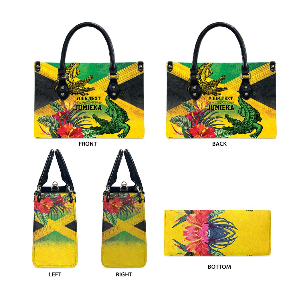 Personalized Black Jamaicans Crocodile Leather Bag Tropical Flowers Grunge Flag