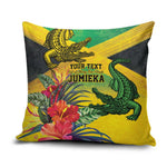 Personalized Black Jamaicans Crocodile Pillow Cover Tropical Flowers Grunge Flag