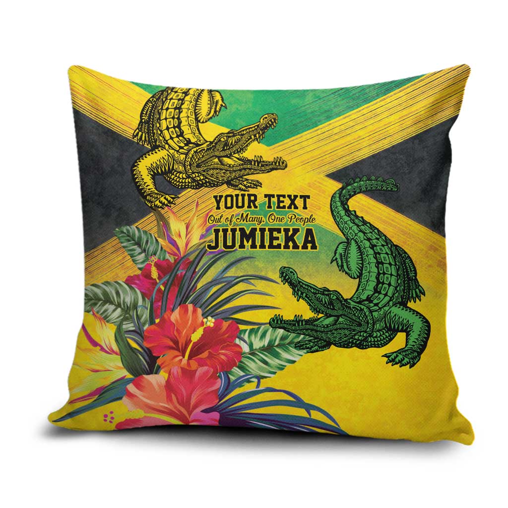 Personalized Black Jamaicans Crocodile Pillow Cover Tropical Flowers Grunge Flag