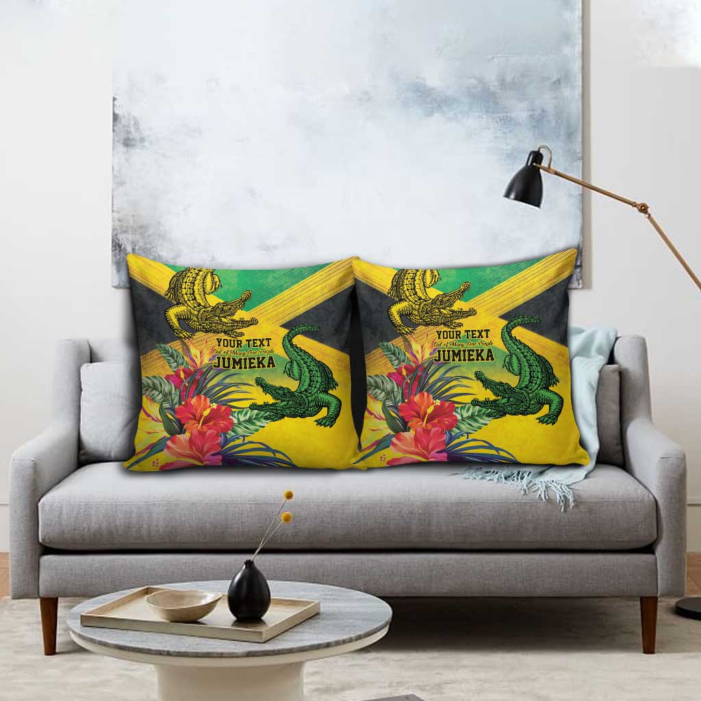 Personalized Black Jamaicans Crocodile Pillow Cover Tropical Flowers Grunge Flag