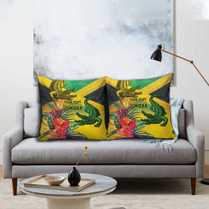 Personalized Black Jamaicans Crocodile Pillow Cover Tropical Flowers Grunge Flag