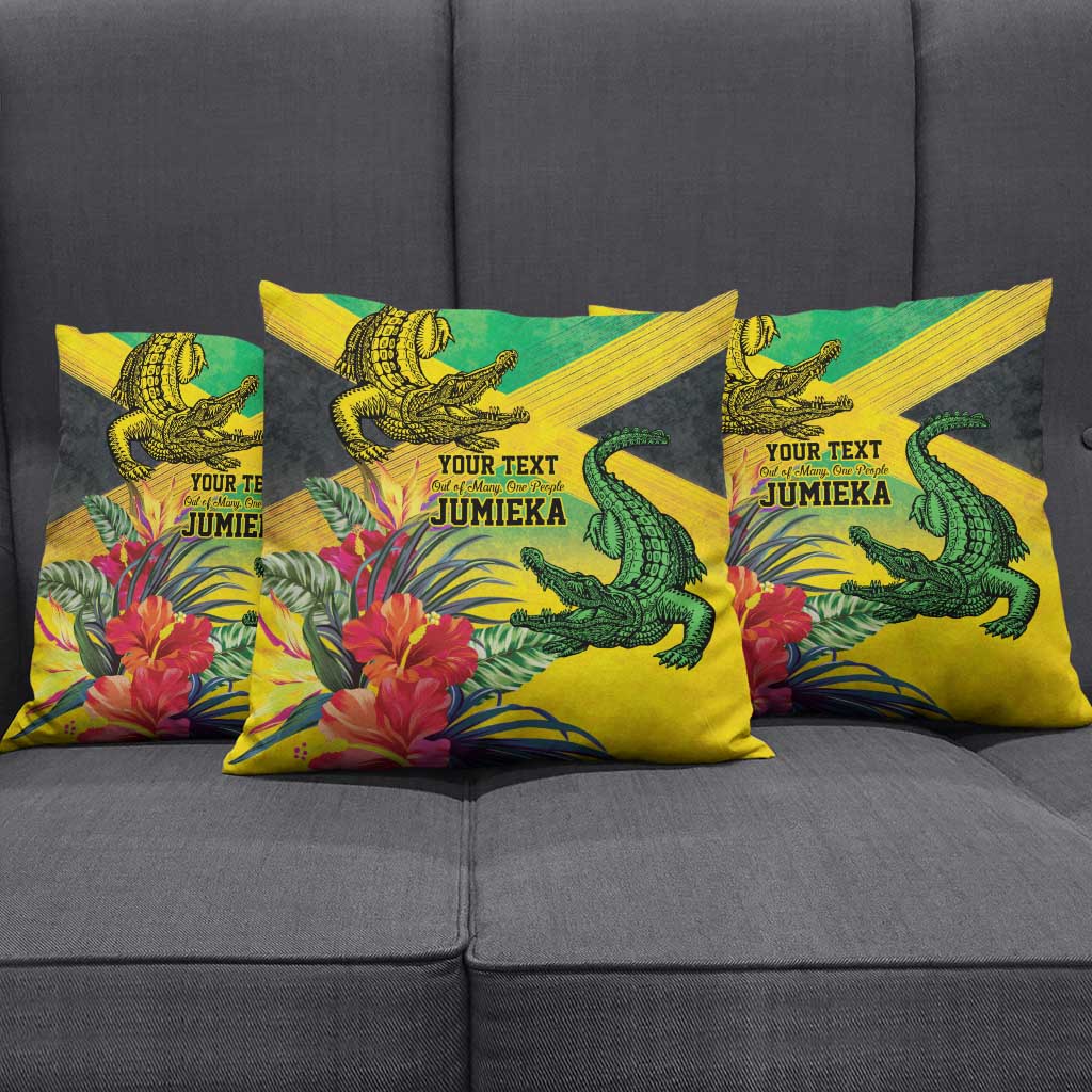 Personalized Black Jamaicans Crocodile Pillow Cover Tropical Flowers Grunge Flag