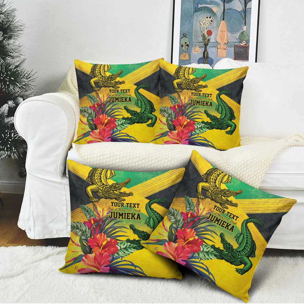Personalized Black Jamaicans Crocodile Pillow Cover Tropical Flowers Grunge Flag