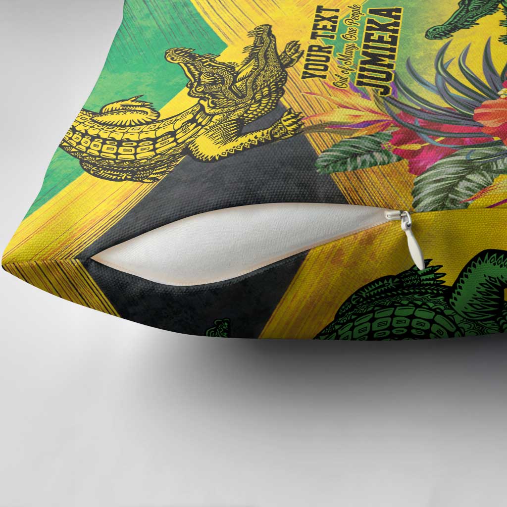 Personalized Black Jamaicans Crocodile Pillow Cover Tropical Flowers Grunge Flag