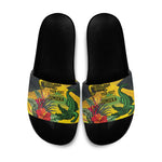 Personalized Black Jamaicans Crocodile Slide Sandals Tropical Flowers Grunge Flag