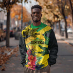 Personalized Black Jamaicans Crocodile Sweatshirt Tropical Flowers Grunge Flag - African Pride