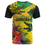 Personalized Black Jamaicans Crocodile T shirt Tropical Flowers Grunge Flag - African Pride