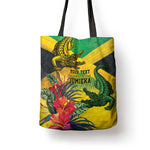 Personalized Black Jamaicans Crocodile Tote Bag Tropical Flowers Grunge Flag