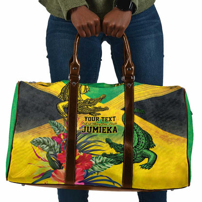 Personalized Black Jamaicans Crocodile Travel Bag Tropical Flowers Grunge Flag