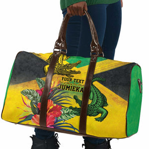 Personalized Black Jamaicans Crocodile Travel Bag Tropical Flowers Grunge Flag