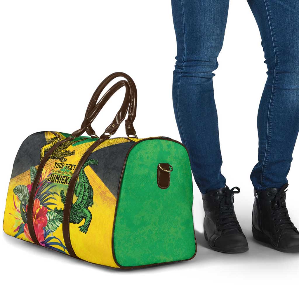Personalized Black Jamaicans Crocodile Travel Bag Tropical Flowers Grunge Flag