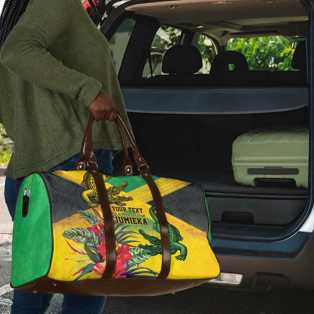 Personalized Black Jamaicans Crocodile Travel Bag Tropical Flowers Grunge Flag