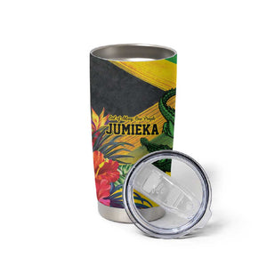 Personalized Black Jamaicans Crocodile Tumbler Cup Tropical Flowers Grunge Flag - African Pride