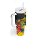 Personalized Black Jamaicans Crocodile Tumbler With Handle Tropical Flowers Grunge Flag - African Pride