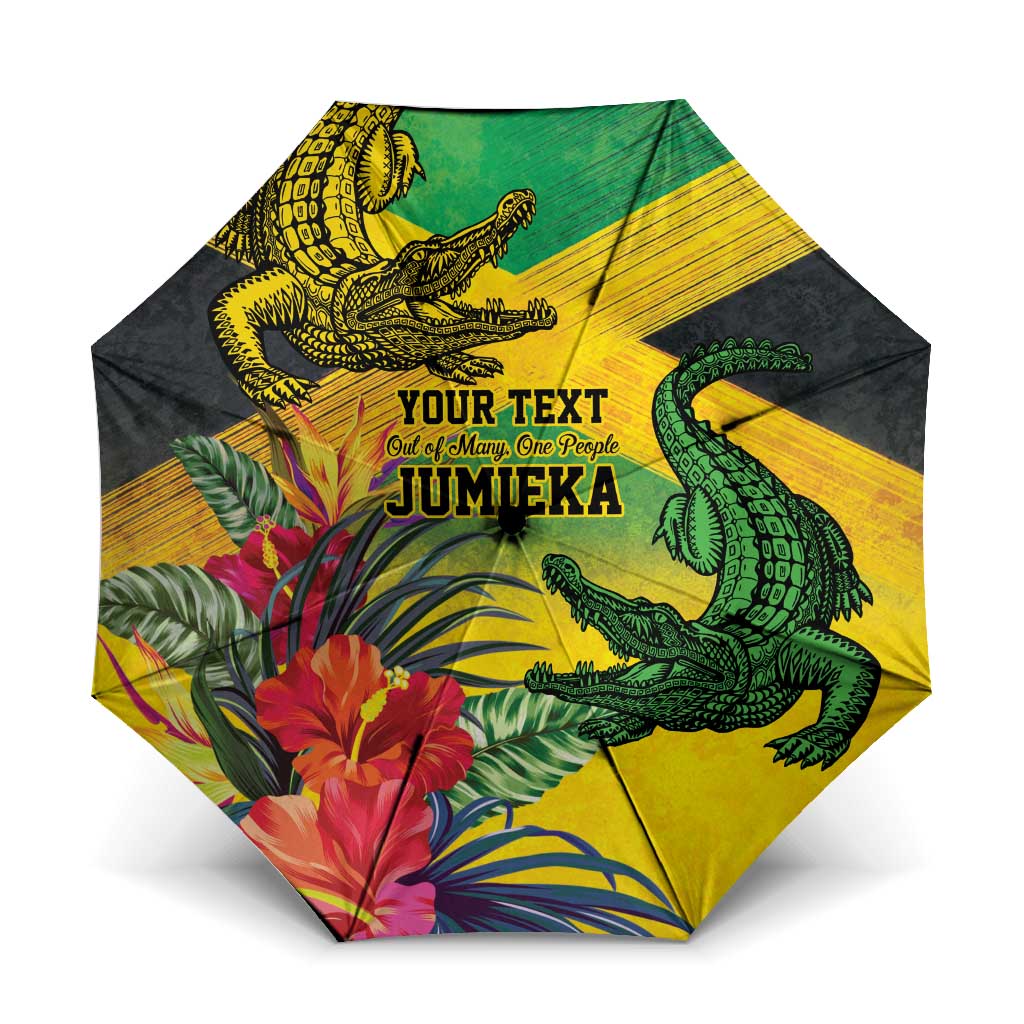 Personalized Black Jamaicans Crocodile Umbrella Tropical Flowers Grunge Flag