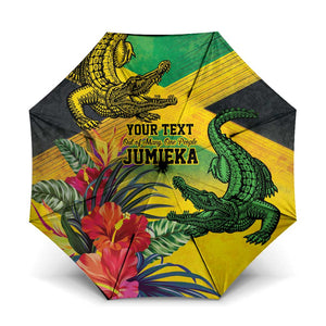 Personalized Black Jamaicans Crocodile Umbrella Tropical Flowers Grunge Flag
