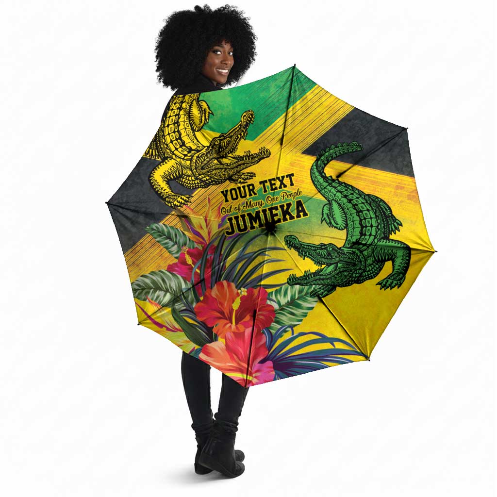 Personalized Black Jamaicans Crocodile Umbrella Tropical Flowers Grunge Flag