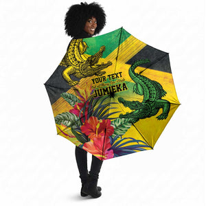 Personalized Black Jamaicans Crocodile Umbrella Tropical Flowers Grunge Flag