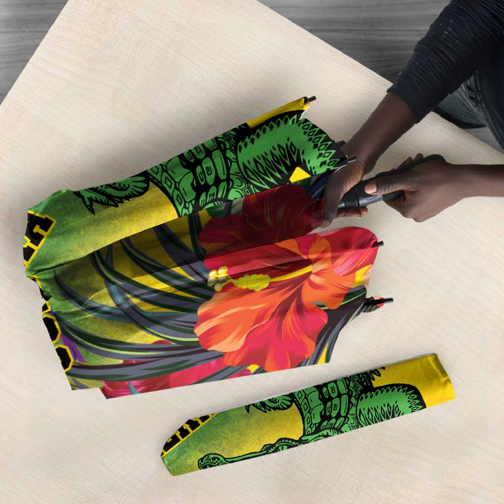 Personalized Black Jamaicans Crocodile Umbrella Tropical Flowers Grunge Flag