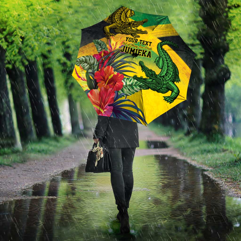 Personalized Black Jamaicans Crocodile Umbrella Tropical Flowers Grunge Flag