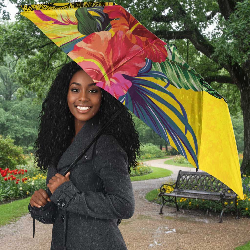 Personalized Black Jamaicans Crocodile Umbrella Tropical Flowers Grunge Flag