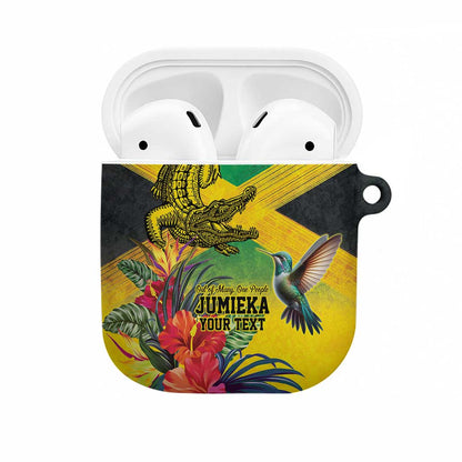 Personalized Black Jamaicans Crocodile Hummingbird AirPods Case Tropical Flowers Grunge Flag