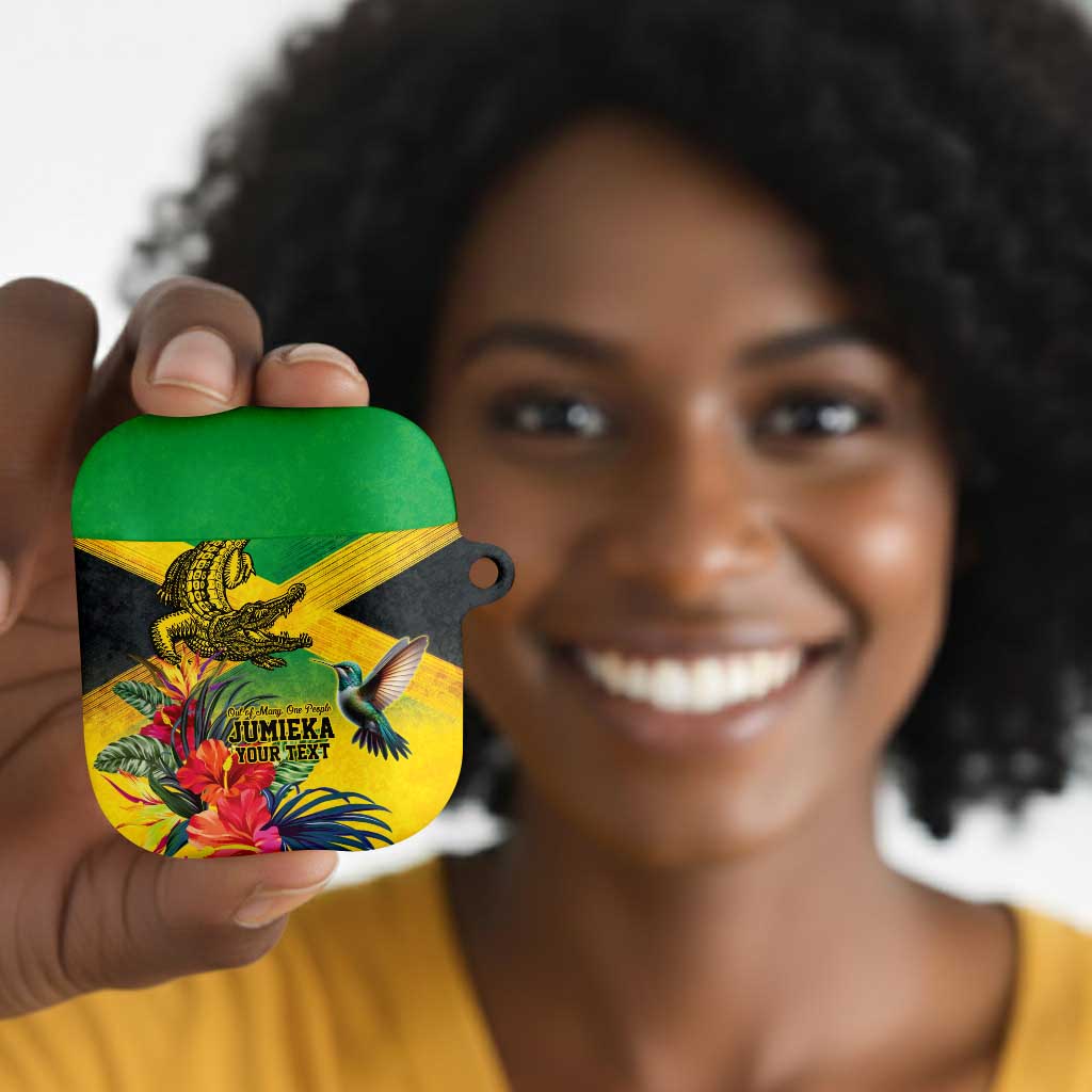 Personalized Black Jamaicans Crocodile Hummingbird AirPods Case Tropical Flowers Grunge Flag