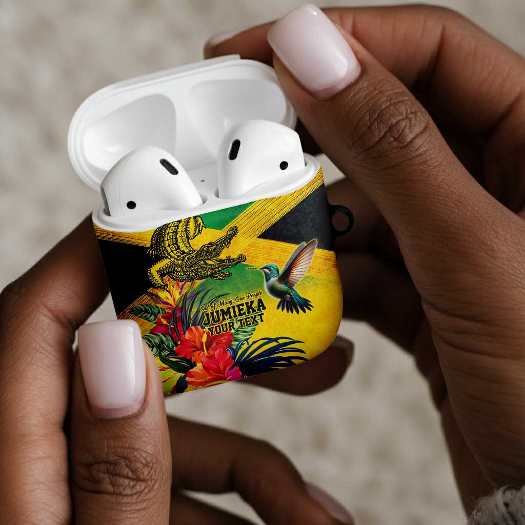 Personalized Black Jamaicans Crocodile Hummingbird AirPods Case Tropical Flowers Grunge Flag