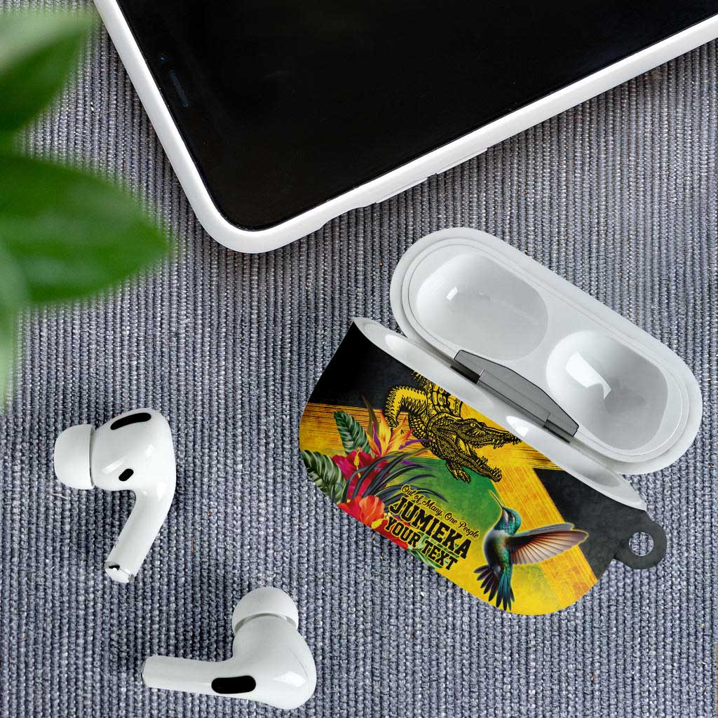 Personalized Black Jamaicans Crocodile Hummingbird AirPods Case Tropical Flowers Grunge Flag