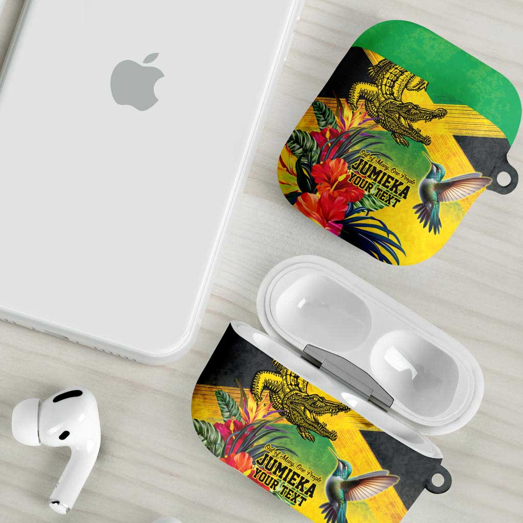 Personalized Black Jamaicans Crocodile Hummingbird AirPods Case Tropical Flowers Grunge Flag