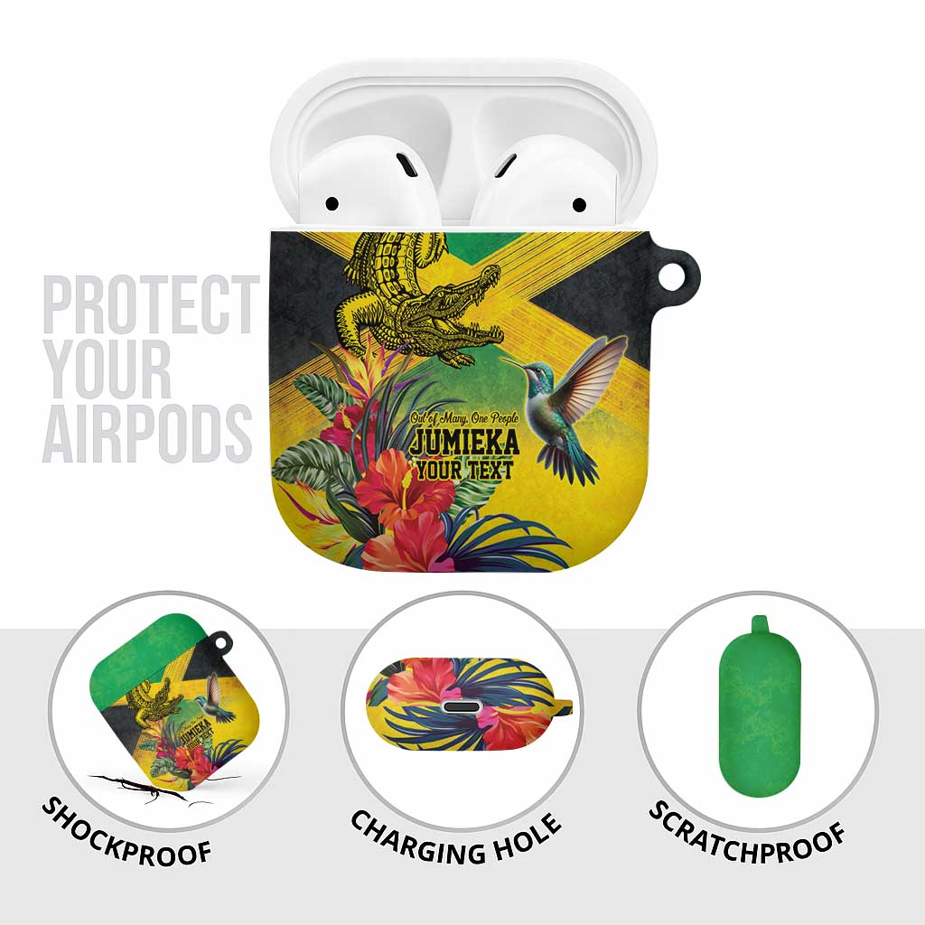 Personalized Black Jamaicans Crocodile Hummingbird AirPods Case Tropical Flowers Grunge Flag
