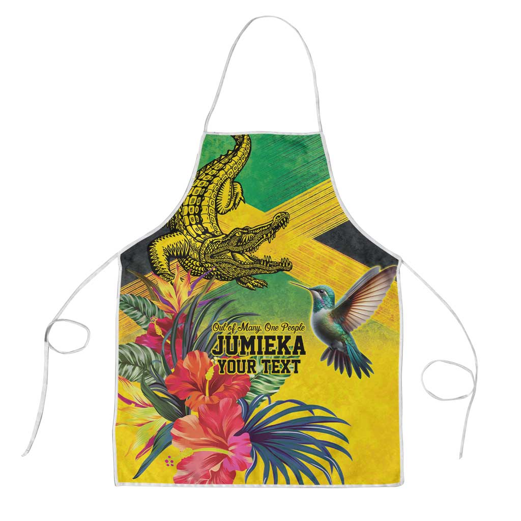 Personalized Black Jamaicans Crocodile Hummingbird Apron Tropical Flowers Grunge Flag