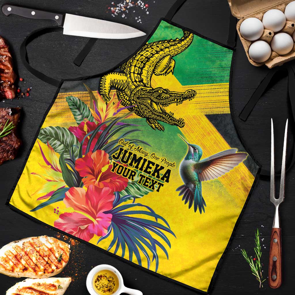 Personalized Black Jamaicans Crocodile Hummingbird Apron Tropical Flowers Grunge Flag