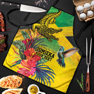 Personalized Black Jamaicans Crocodile Hummingbird Apron Tropical Flowers Grunge Flag