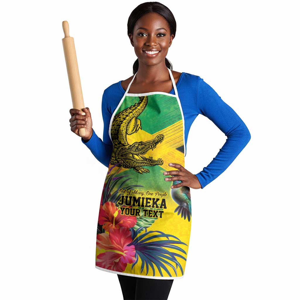 Personalized Black Jamaicans Crocodile Hummingbird Apron Tropical Flowers Grunge Flag