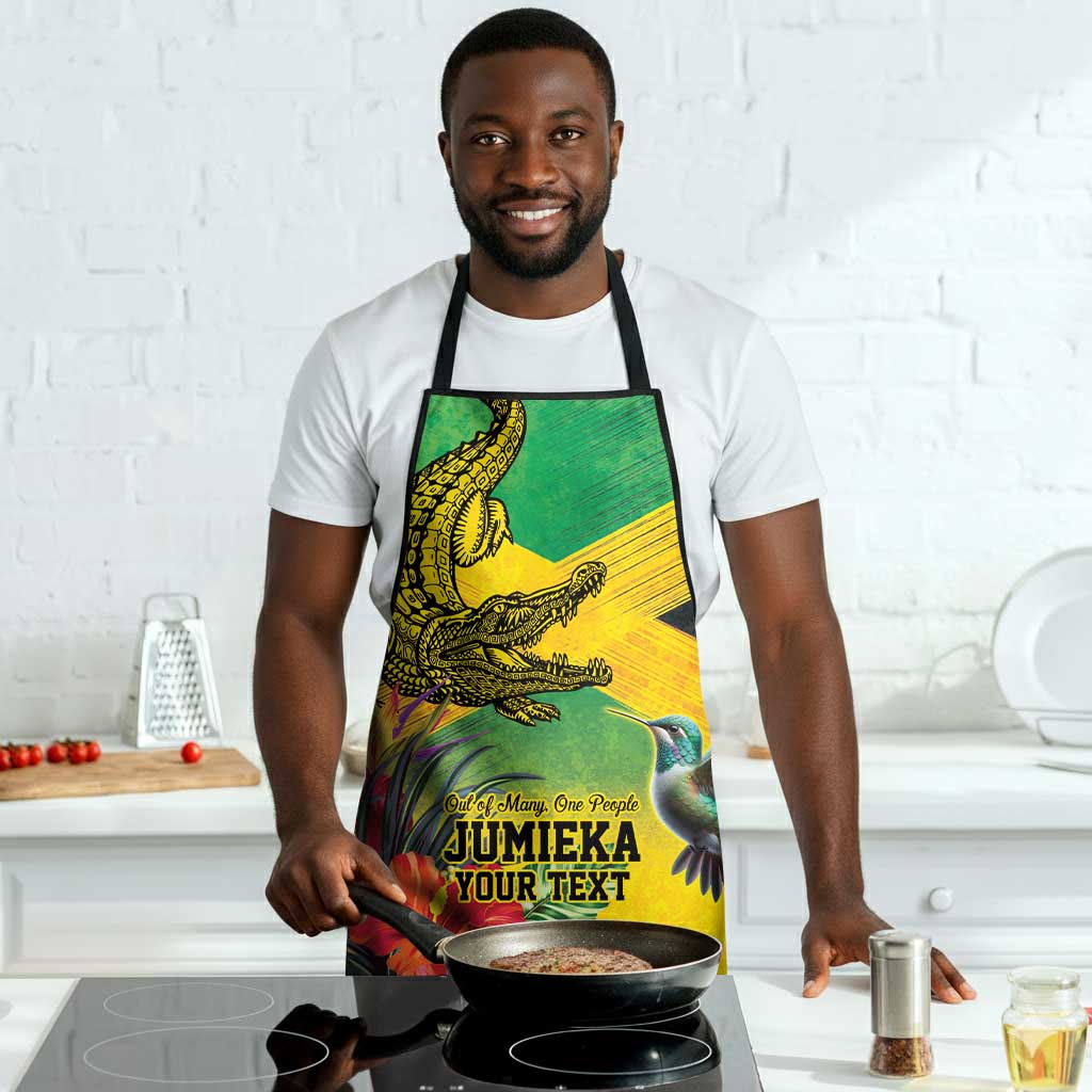 Personalized Black Jamaicans Crocodile Hummingbird Apron Tropical Flowers Grunge Flag