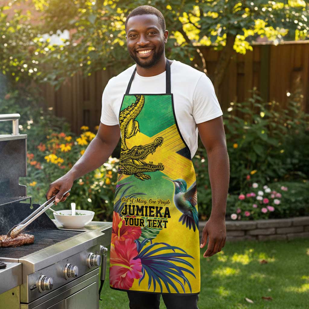 Personalized Black Jamaicans Crocodile Hummingbird Apron Tropical Flowers Grunge Flag