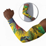 Personalized Black Jamaicans Crocodile Hummingbird Arm Sleeves Tropical Flowers Grunge Flag
