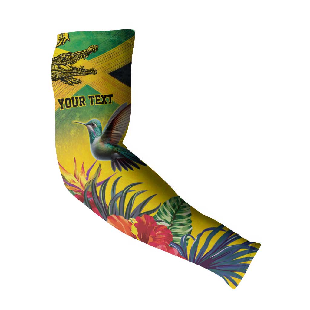 Personalized Black Jamaicans Crocodile Hummingbird Arm Sleeves Tropical Flowers Grunge Flag