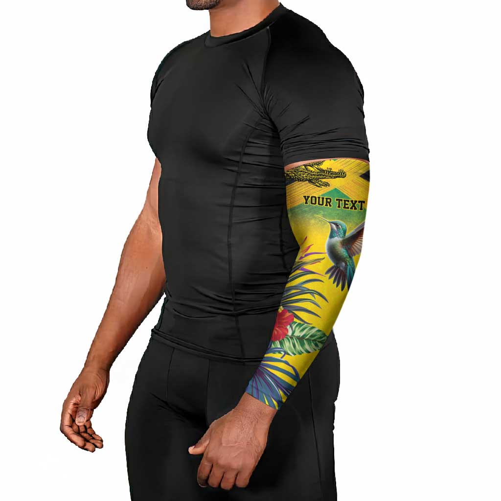 Personalized Black Jamaicans Crocodile Hummingbird Arm Sleeves Tropical Flowers Grunge Flag