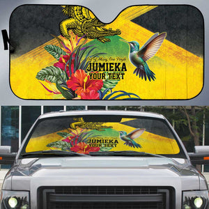 Personalized Black Jamaicans Crocodile Hummingbird Auto Sun Shade Tropical Flowers Grunge Flag