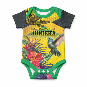 Personalized Black Jamaicans Crocodile Hummingbird Baby Onesie Tropical Flowers Grunge Flag