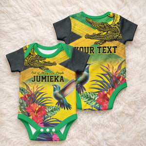 Personalized Black Jamaicans Crocodile Hummingbird Baby Onesie Tropical Flowers Grunge Flag