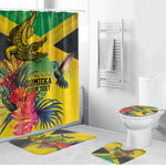 Personalized Black Jamaicans Crocodile Hummingbird Bathroom Set Tropical Flowers Grunge Flag