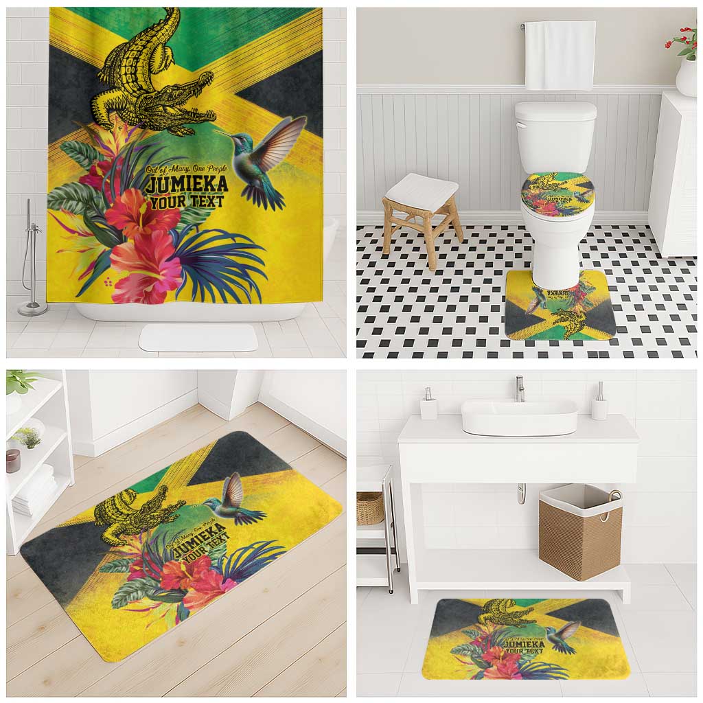 Personalized Black Jamaicans Crocodile Hummingbird Bathroom Set Tropical Flowers Grunge Flag