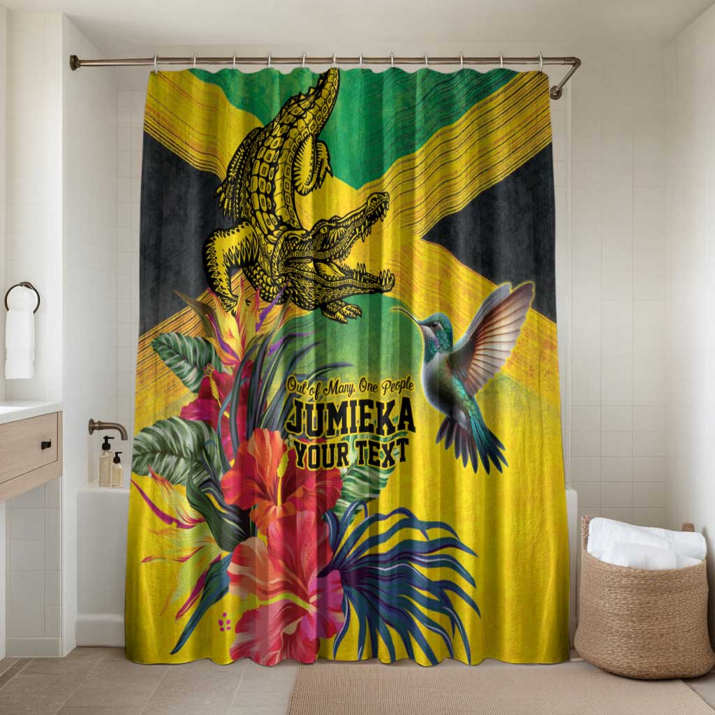 Personalized Black Jamaicans Crocodile Hummingbird Bathroom Set Tropical Flowers Grunge Flag