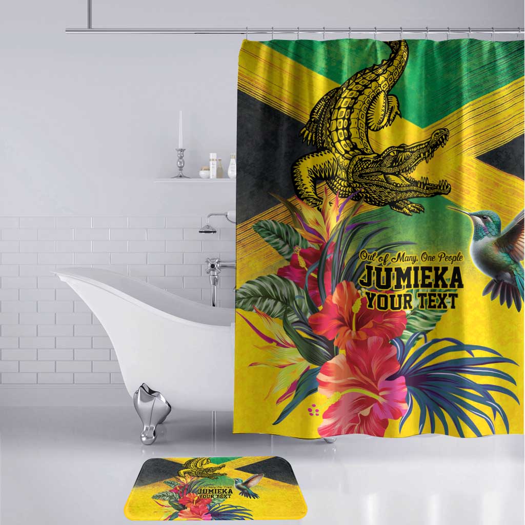 Personalized Black Jamaicans Crocodile Hummingbird Bathroom Set Tropical Flowers Grunge Flag