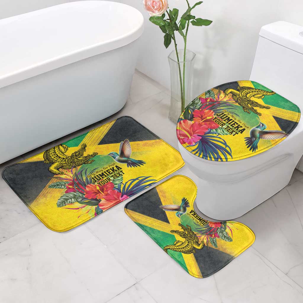 Personalized Black Jamaicans Crocodile Hummingbird Bathroom Set Tropical Flowers Grunge Flag