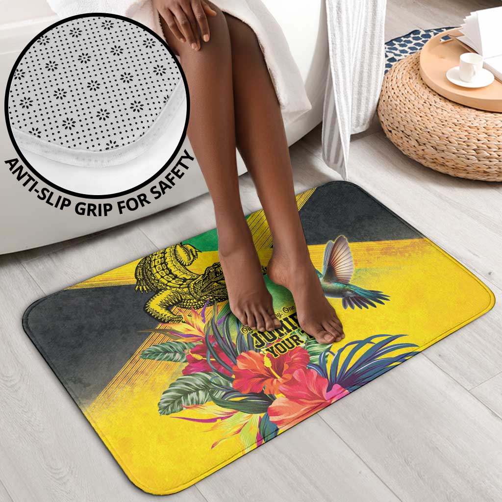 Personalized Black Jamaicans Crocodile Hummingbird Bathroom Set Tropical Flowers Grunge Flag